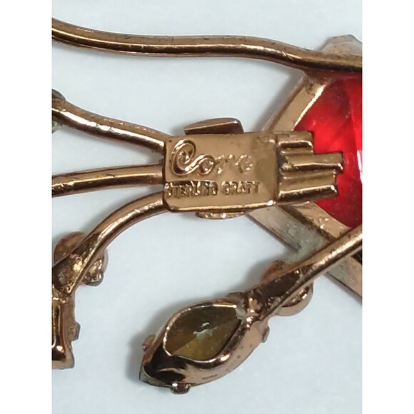 Coro Sterling Craft Vermeil Flower Bouquet Red Green Purple Blue Stone Brooch - Picture 8 of 9